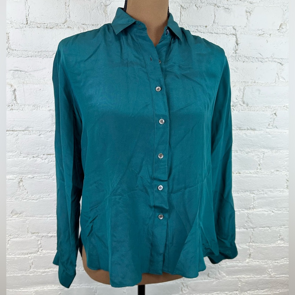 Givenchy Vintage Emerald Green Silk Blouse Women’s Size 10